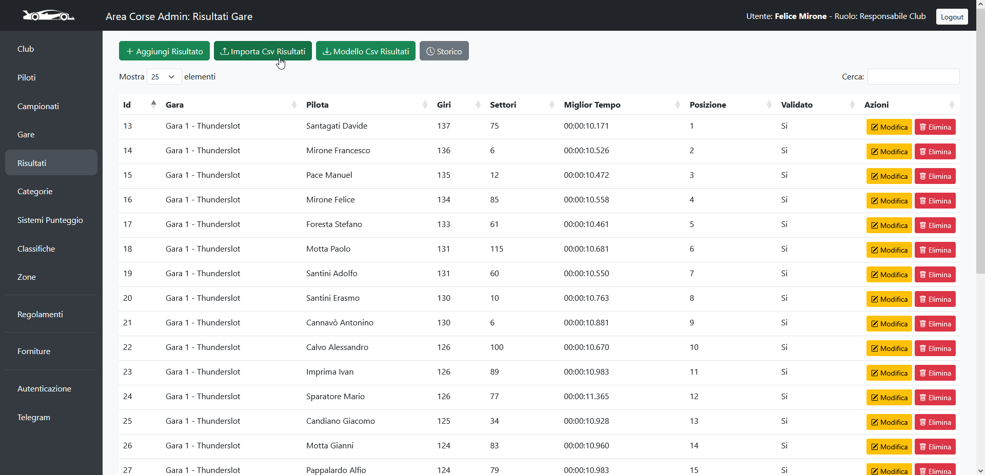 Step 5: Importa il file .csv risultati della gara